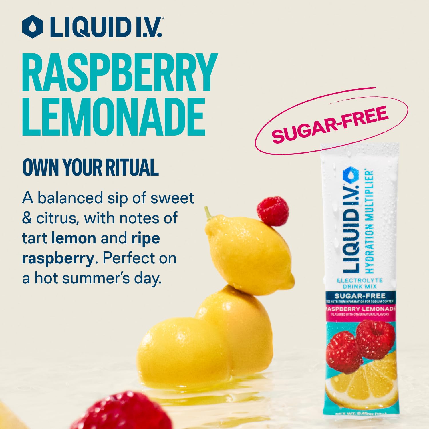 Liquid I.V.® Hydration Multiplier Sugar-Free - Raspberry Lemonade | Electrolyte Powder Drink Mix | 1 Pack (14 Servings) - Maple Wellness Supplements