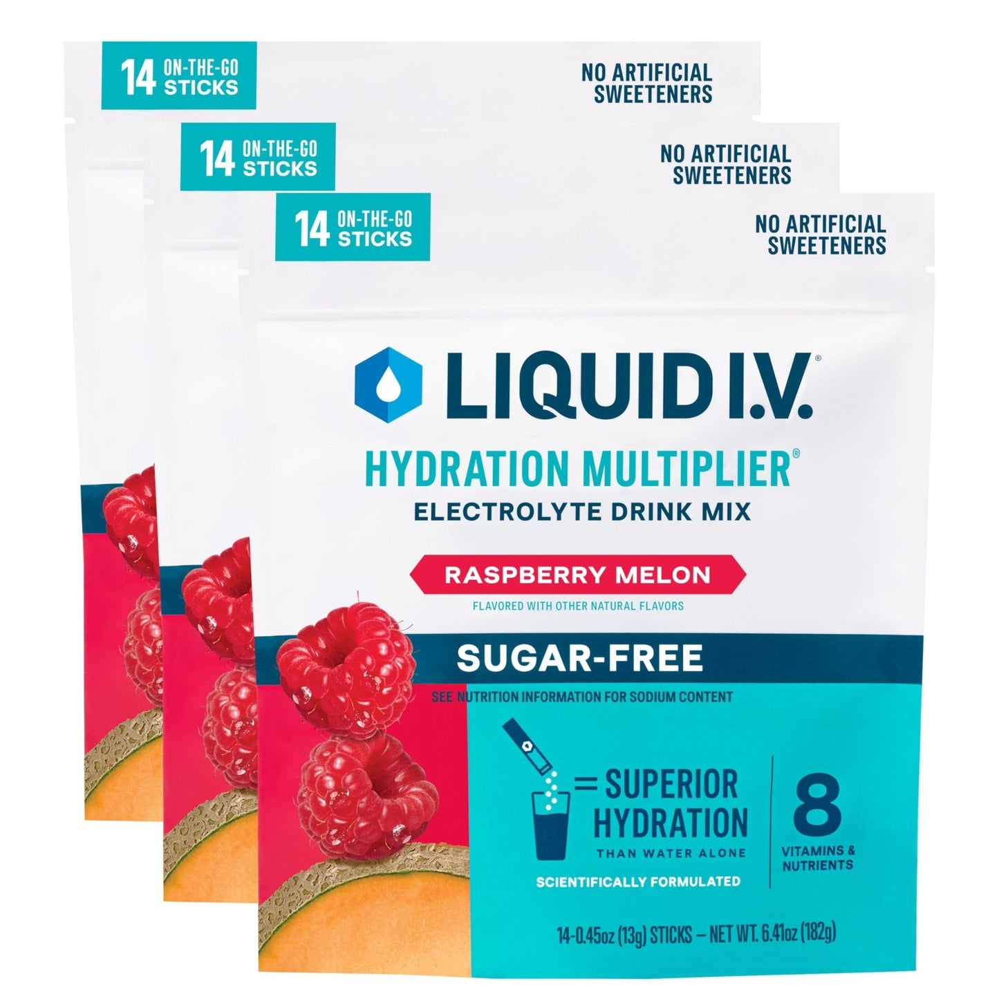 Liquid I.V.® Hydration Multiplier Sugar-Free - Raspberry Melon | Electrolyte Powder Drink Mix | 3 Pack (42 Servings) - Maple Wellness Supplements