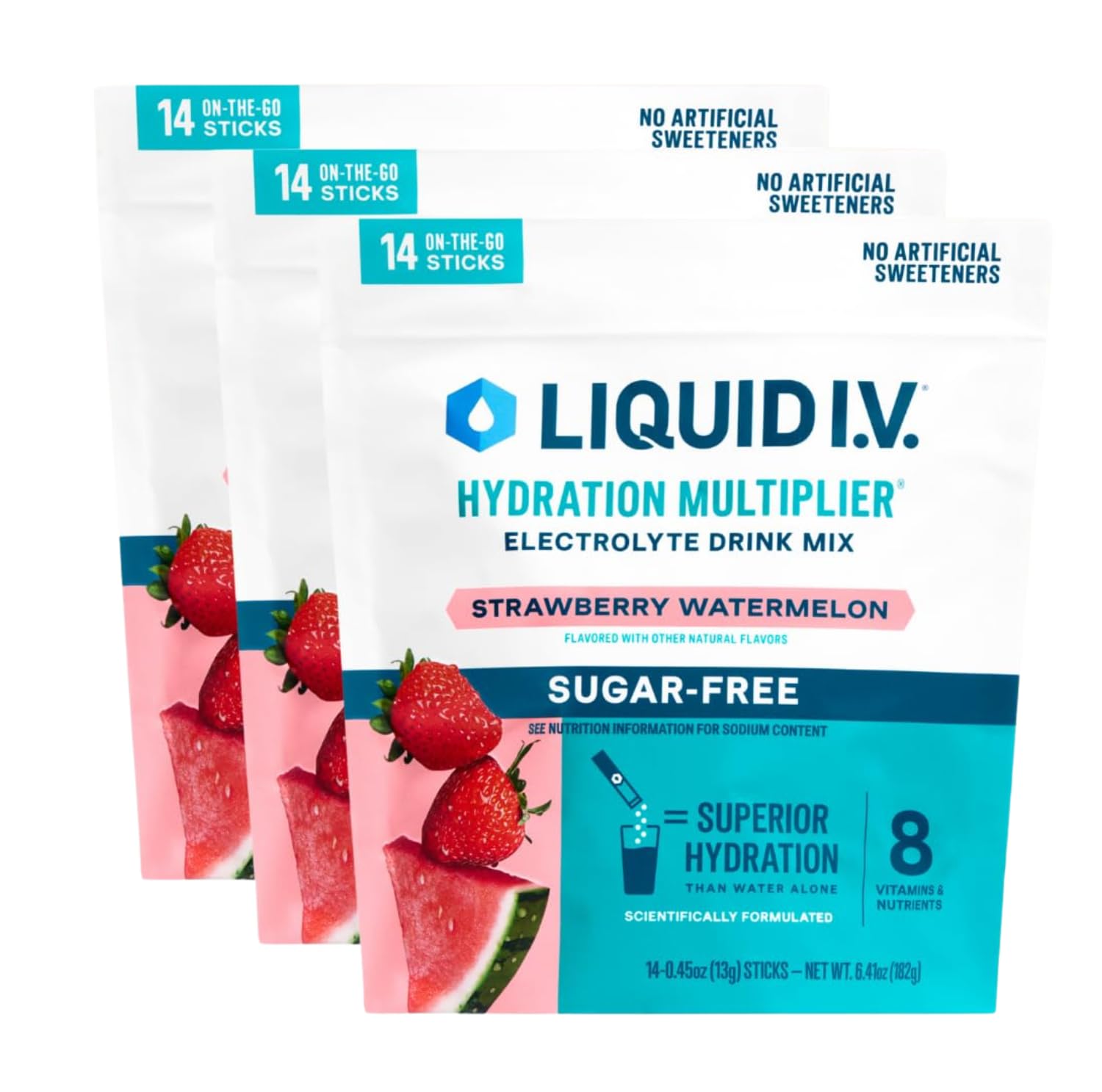 Liquid I.V.® Hydration Multiplier Sugar Free – Strawberry Watermelon | Electrolyte Powder Drink Mix | 3 Pack (42 Servings) - Maple Wellness Supplements