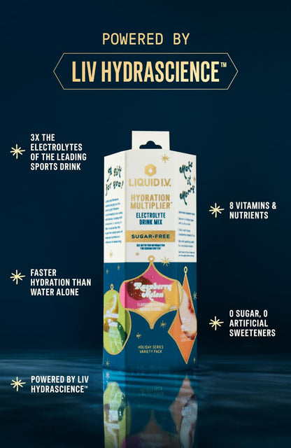Liquid I.V.® Hydration Multiplier Sugar-Free - Variety Pack Stocking Stuffer - Raspberry Melon, Lemon Lime, and White Peach - 4 Pack (12 Sticks) - Maple Wellness Supplements