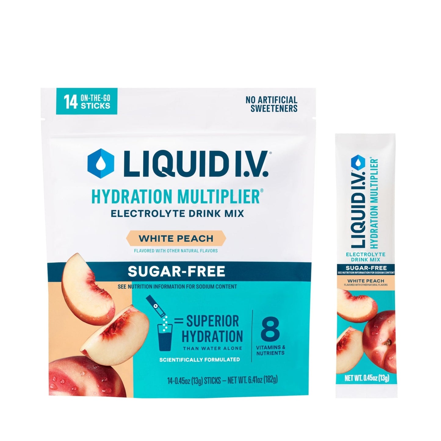 Liquid I.V.® Hydration Multiplier Sugar-Free - White Peach | Electrolyte Powder Drink Mix | 1 Pack (14 Servings) - Maple Wellness Supplements