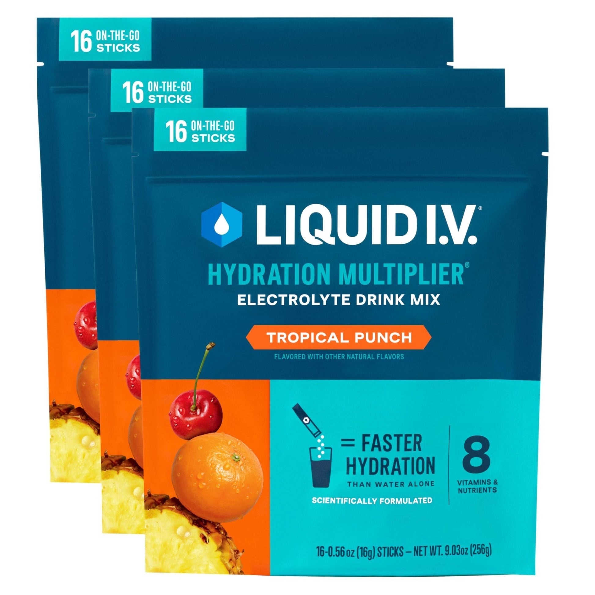 Liquid I.V.® Hydration Multiplier - Tropical Punch | Electrolyte Powder Drink Mix | 3 Pack (48 Servings) - Maple Wellness Supplements