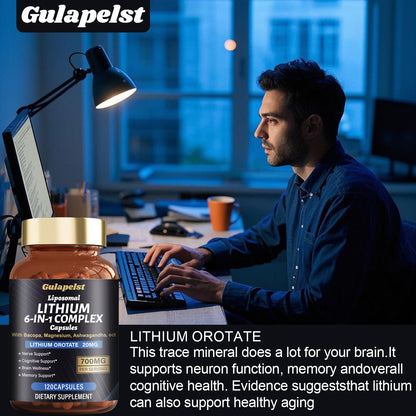 Lisopomal Lithium Orotate Complex Capsules, Lithium Orotate 20 mg, Magnesium Glycinate & Ashwagandha, Brain Health Supplements for Cognitive, Mood & Memory - Maple Wellness Supplements