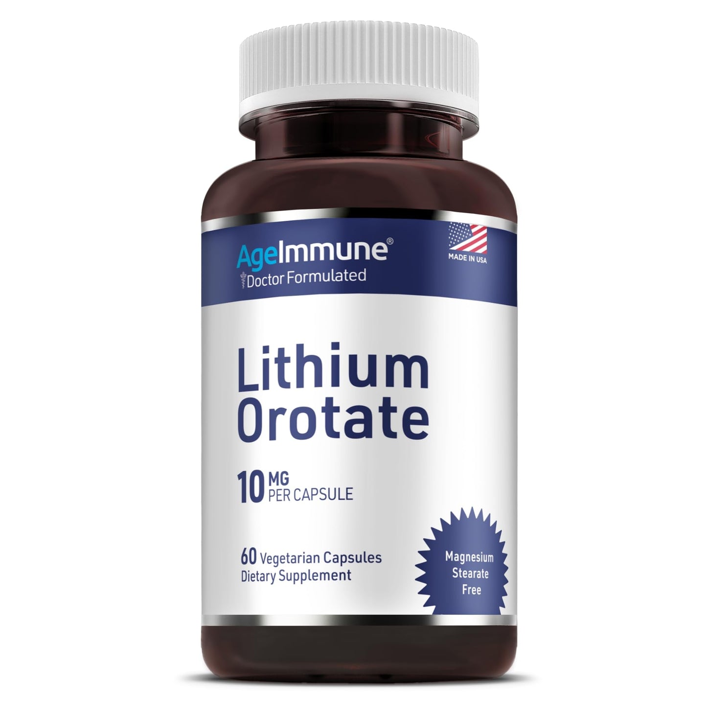Lithium Orotate 10mg per Capsule - 60 Vegetarian Capsules. Memory and Emotional Wellness Support - Magnesium Stearate Free - Maple Wellness Supplements