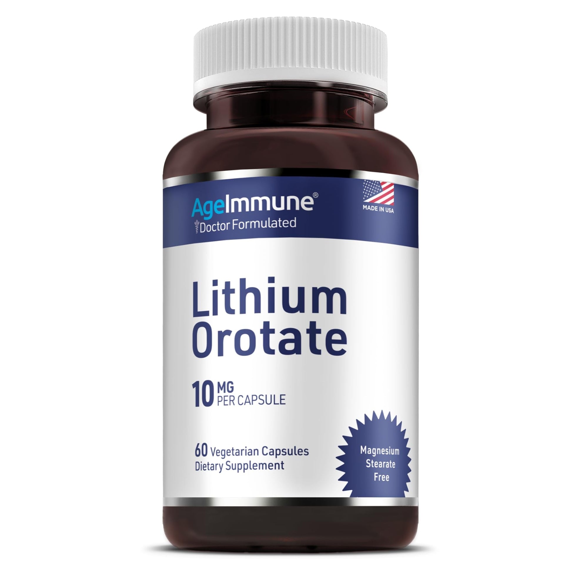 Lithium Orotate 10mg per Capsule - 60 Vegetarian Capsules. Memory and Emotional Wellness Support - Magnesium Stearate Free - Maple Wellness Supplements