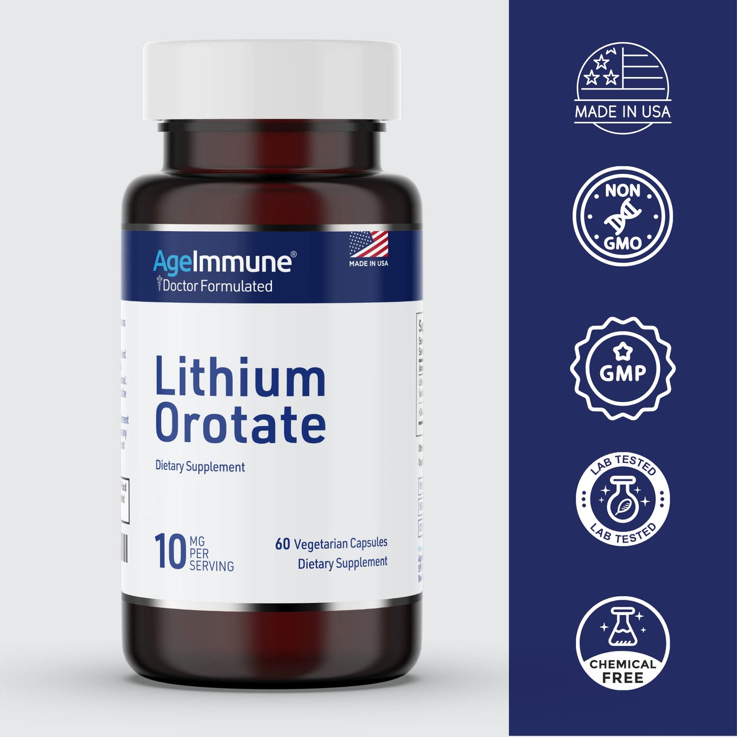 Lithium Orotate 10mg per Capsule - 60 Vegetarian Capsules. Memory and Emotional Wellness Support - Magnesium Stearate Free - Maple Wellness Supplements