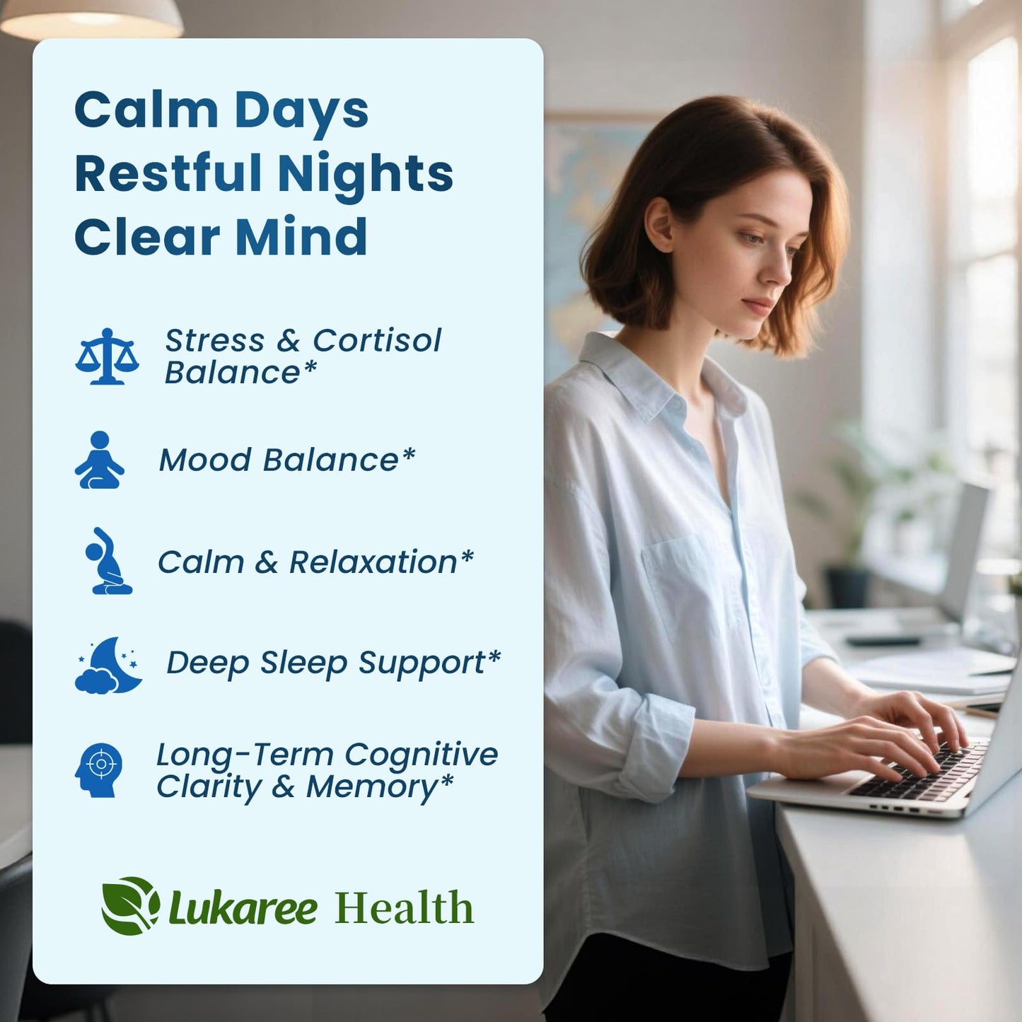 Lithium Orotate 5/10mg, L-Theanine 200mg, Ashwagandha 300mg - Mood Focus Memory Brain Supplements with Bacopa Monnieri, Lion’s Mane, Magnesium, Zinc D3 B6 Folate B12 - Maple Wellness Supplements