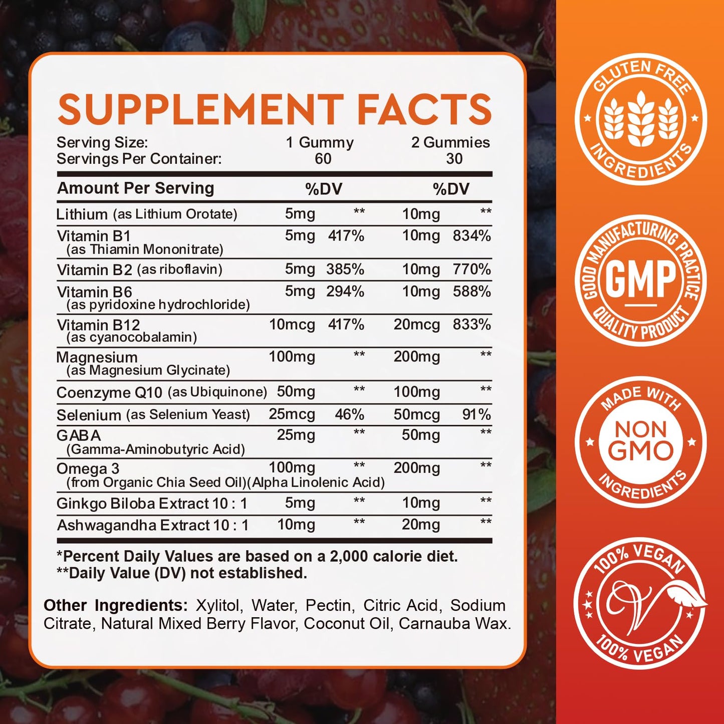 Lithium Orotate 5mg 10mg Gummies Lithium Supplements with Vitamin B, Magnesium & Selenium for Mood Support, Stress Relief, Brain Health, Non-GMO, Vegan, Gluten Free - Maple Wellness Supplements