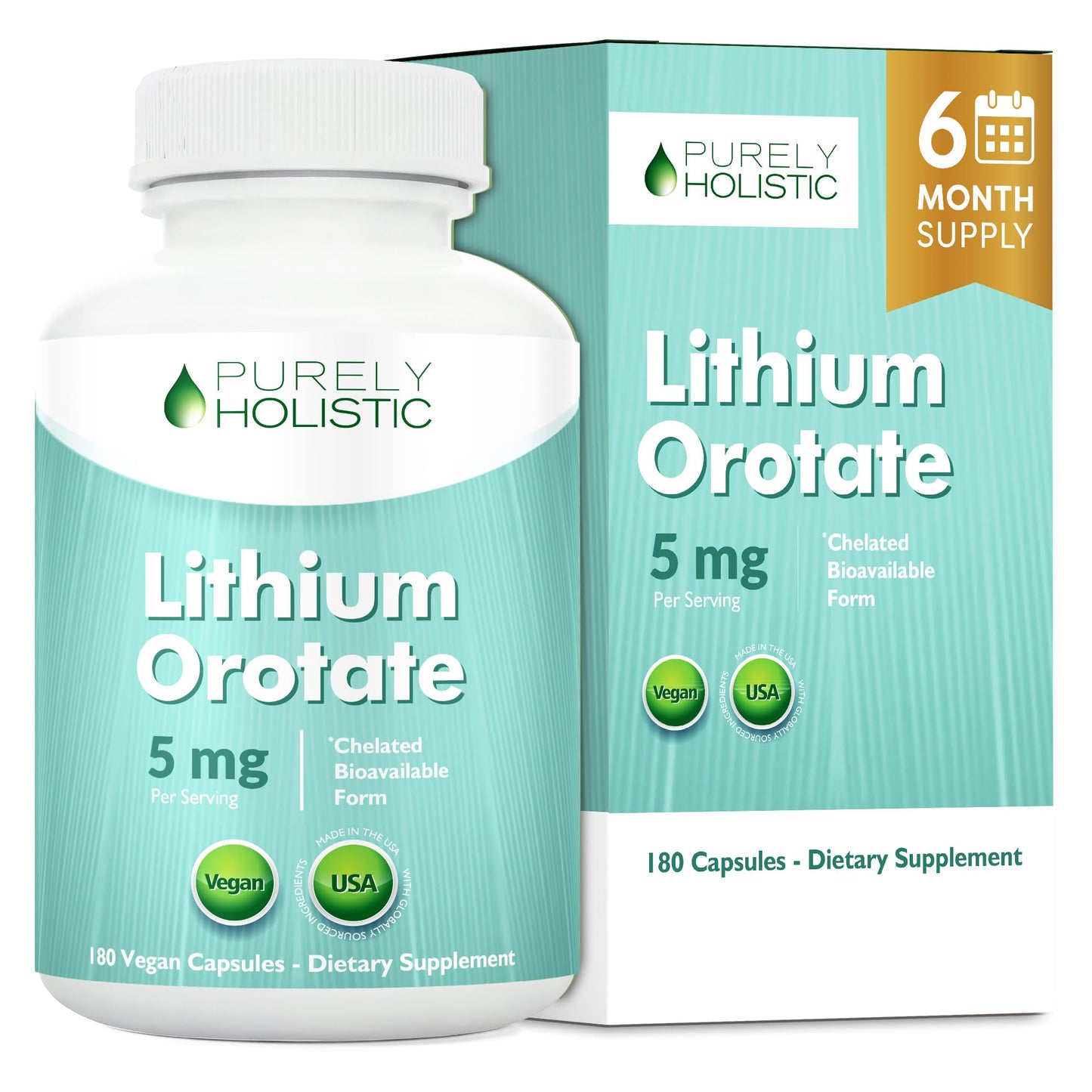 Lithium Orotate 5mg, 180 Vegetarian Lithium Capsules, Supplement Lithium Orotate 5mg, 180 Vegetarian Lithium Capsules, Helps Maintain Healthy Mood - Maple Wellness Supplements