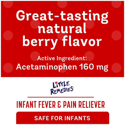 Little Remedies Infant Fever & Pain Reliever with Acetaminophen, Baby Medicine with No Artificial Sweeteners, Flavors or Dyes, Natural Berry Flavor, 2 Fl Oz, Pack of 2 - Maple Wellness Supplements