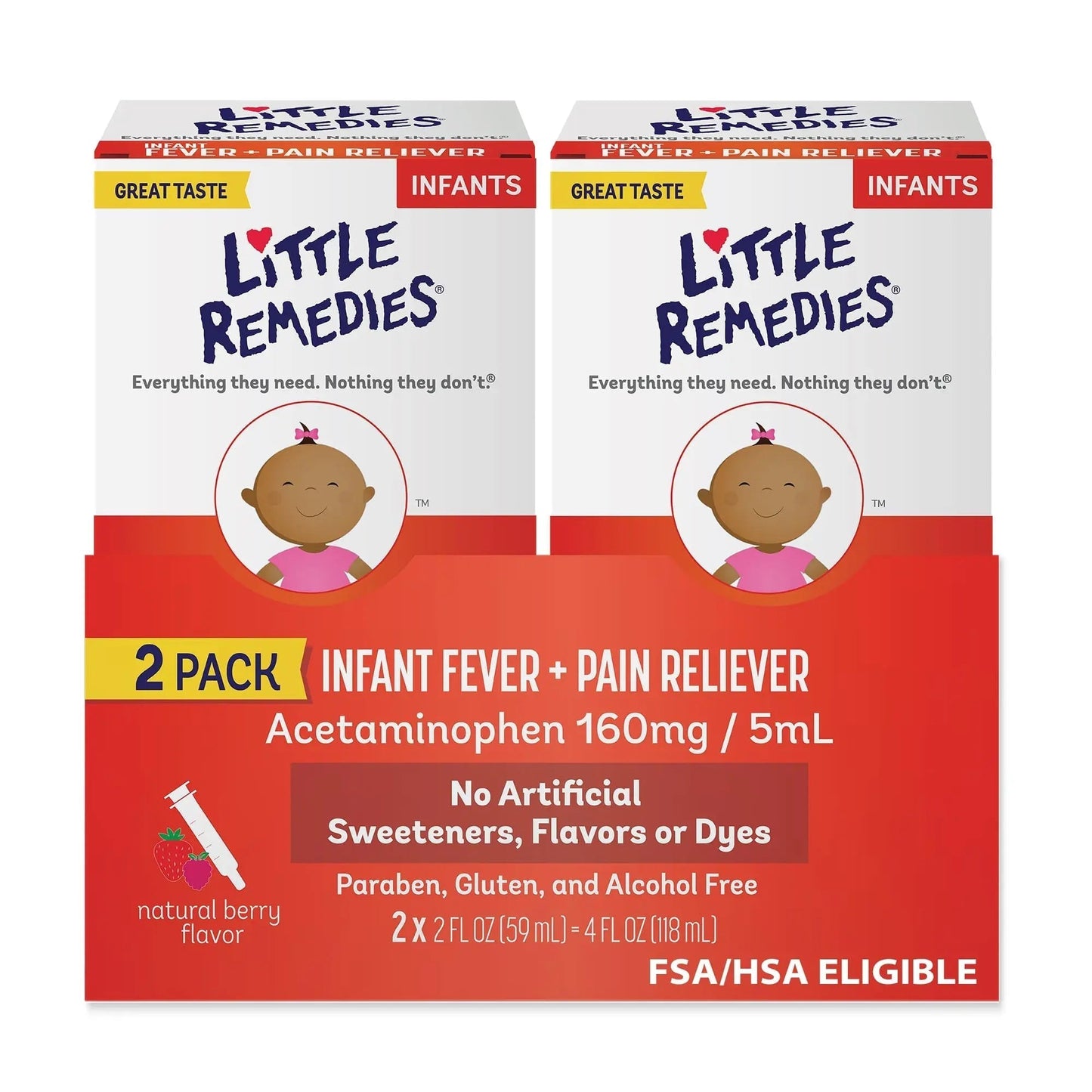 Little Remedies Infant Fever & Pain Reliever with Acetaminophen, Baby Medicine with No Artificial Sweeteners, Flavors or Dyes, Natural Berry Flavor, 2 Fl Oz, Pack of 2 - Maple Wellness Supplements