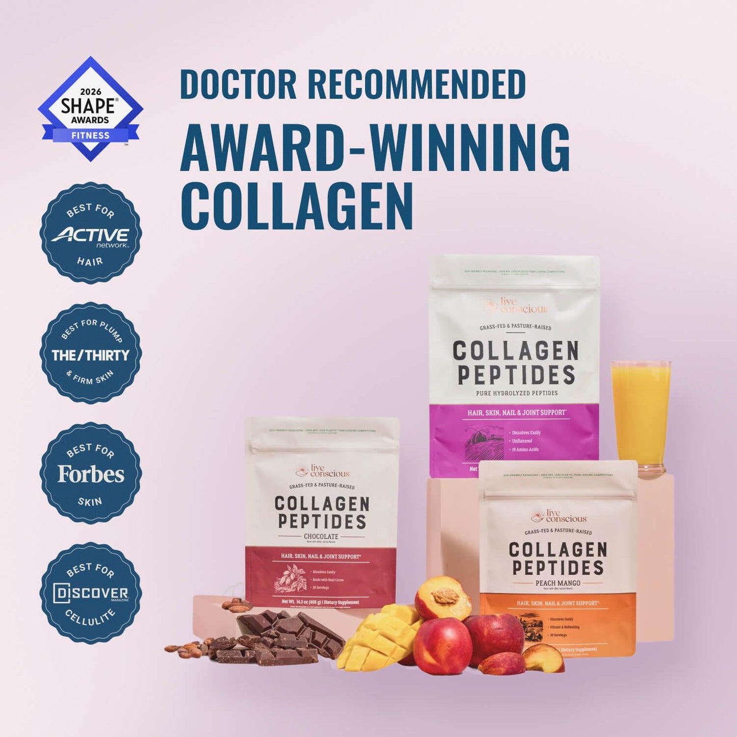Live Conscious Collagen Peptides Powder - Naturally-Sourced Hydrolyzed Collagen Powder - Hair, Skin, Nail, and Joint Support - Type I & III Grass-Fed Collagen - Maple Wellness Supplements