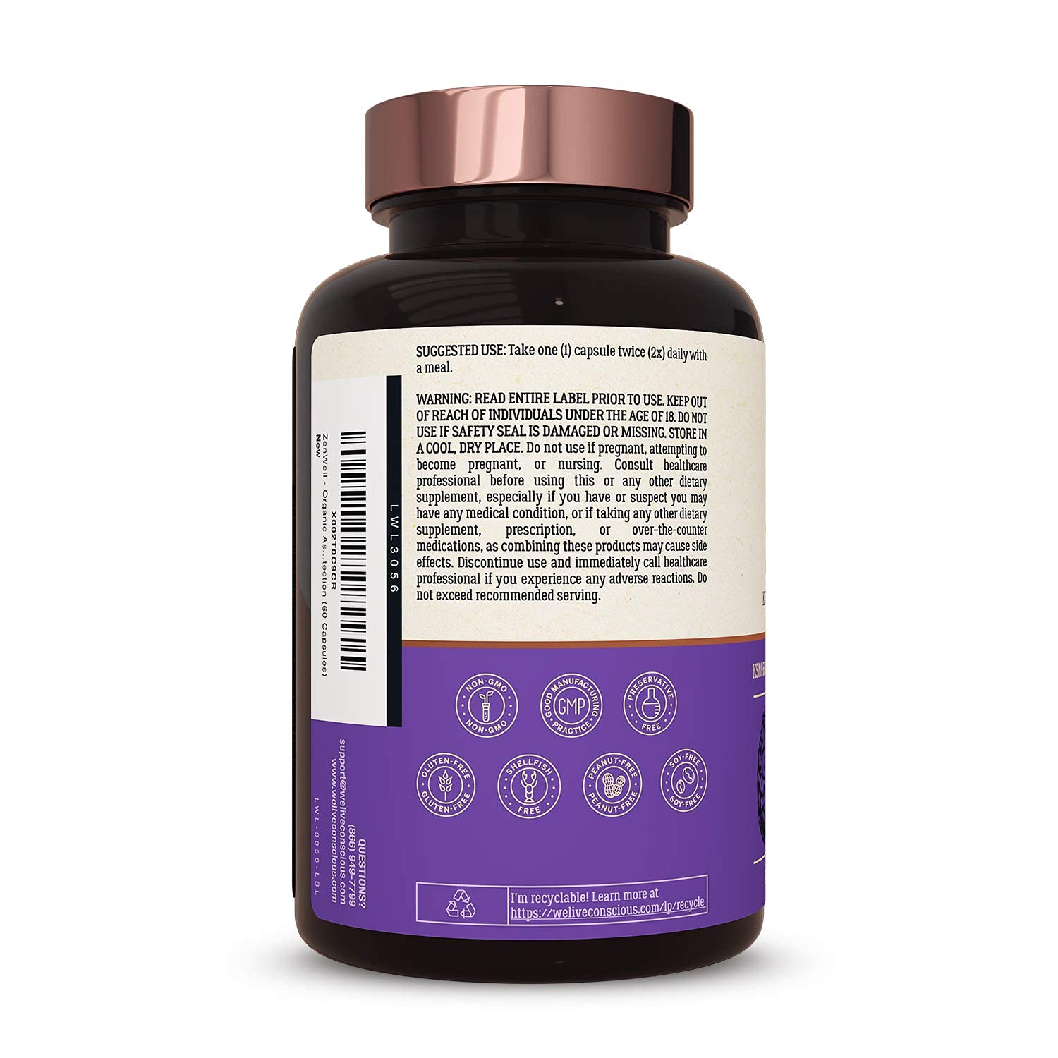 Live Conscious KSM-66 Ashwagandha Supplement w/L Theanine & AlphaWave - ZenWell Everyday Stress Relief, Cognitive, Brain Health - Maple Wellness Supplements