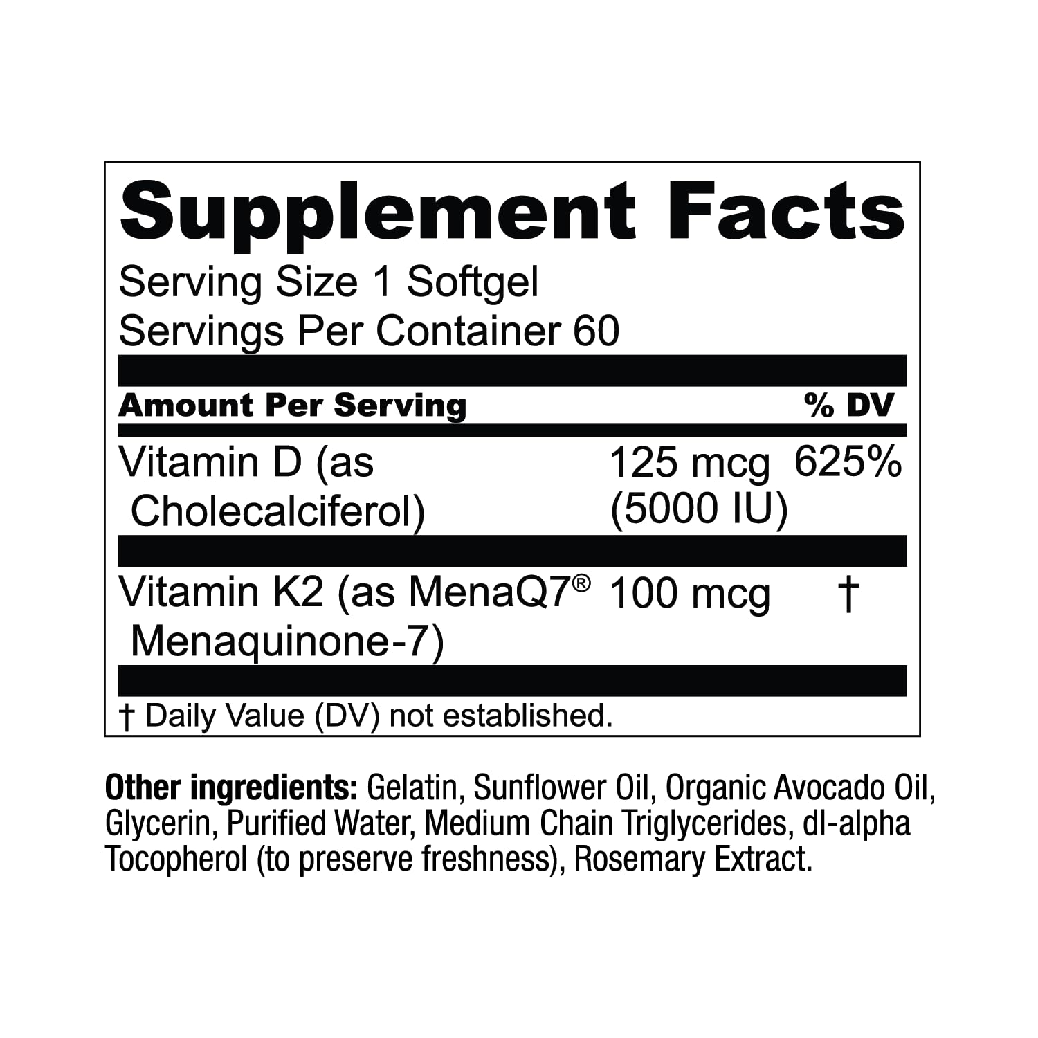 Live Conscious Vitamin K2 MK7 with D3 Supplement | Bone & Heart Health Support - Patented Vitamin K & Vitamin D3 5000 IU - 60 Softgels - Maple Wellness Supplements