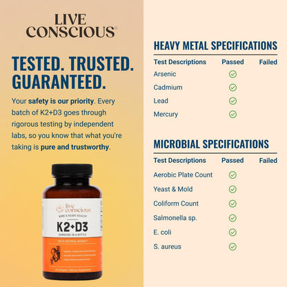 Live Conscious Vitamin K2 MK7 with D3 Supplement | Bone & Heart Health Support - Patented Vitamin K & Vitamin D3 5000 IU - 60 Softgels - Maple Wellness Supplements