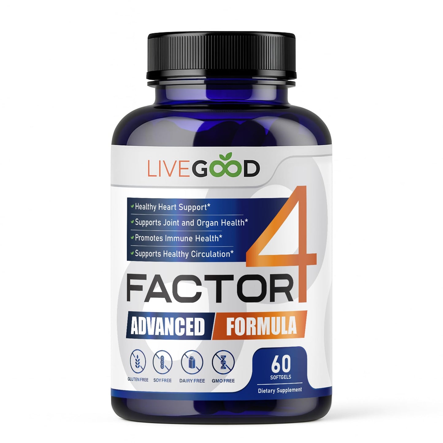 LIVEGOOD™ Factor 4, Omega 3 Fish Oil with EPA & DHA, CoQ10, and Turmeric, Advanced Q10 Coenzyme & CoQ10 Supplements, DHA Supplements for Heart, Joint & Immune Support, Made in USA, 60 Count, - Maple Wellness Supplements