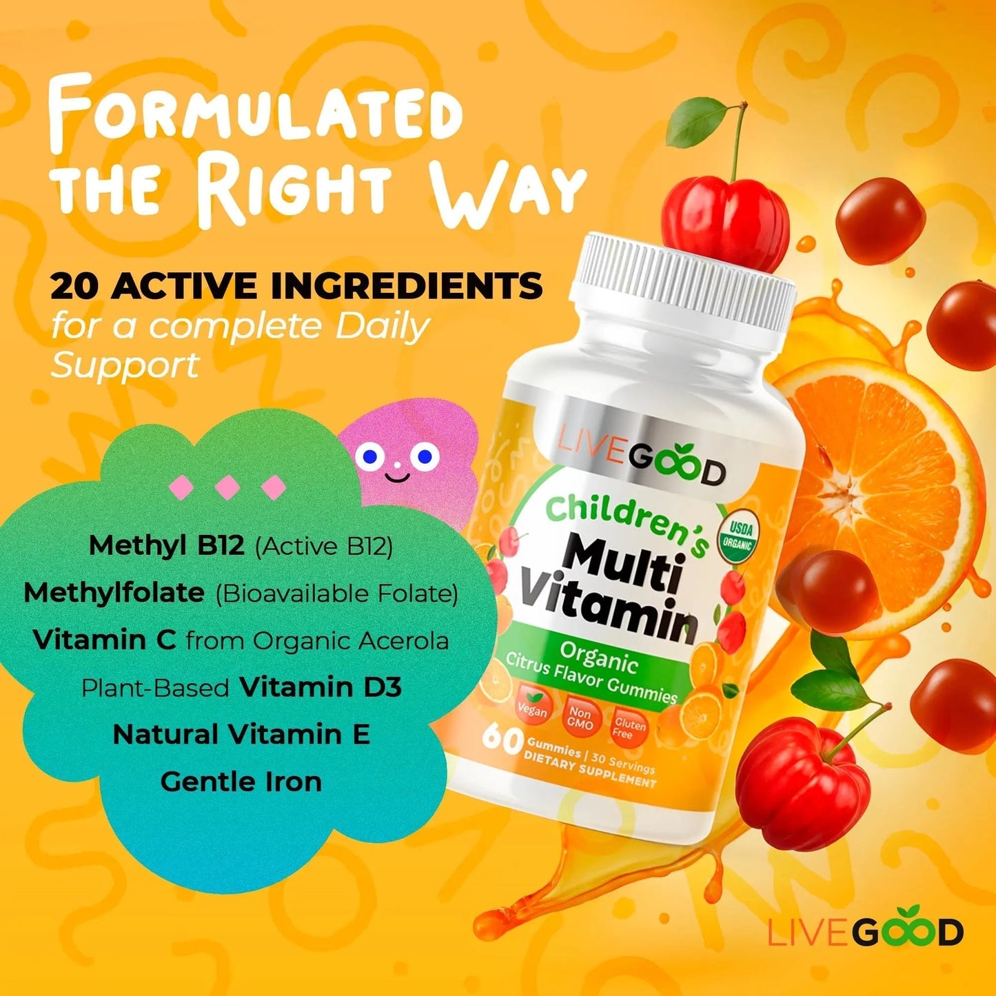 LIVEGOOD Organic Children’s Multivitamin Gummies, Kids Multivitamin, Vitamin D for Toddlers and Children, Organic Kids Chewable Vitamins for Immunity - Maple Wellness Supplements