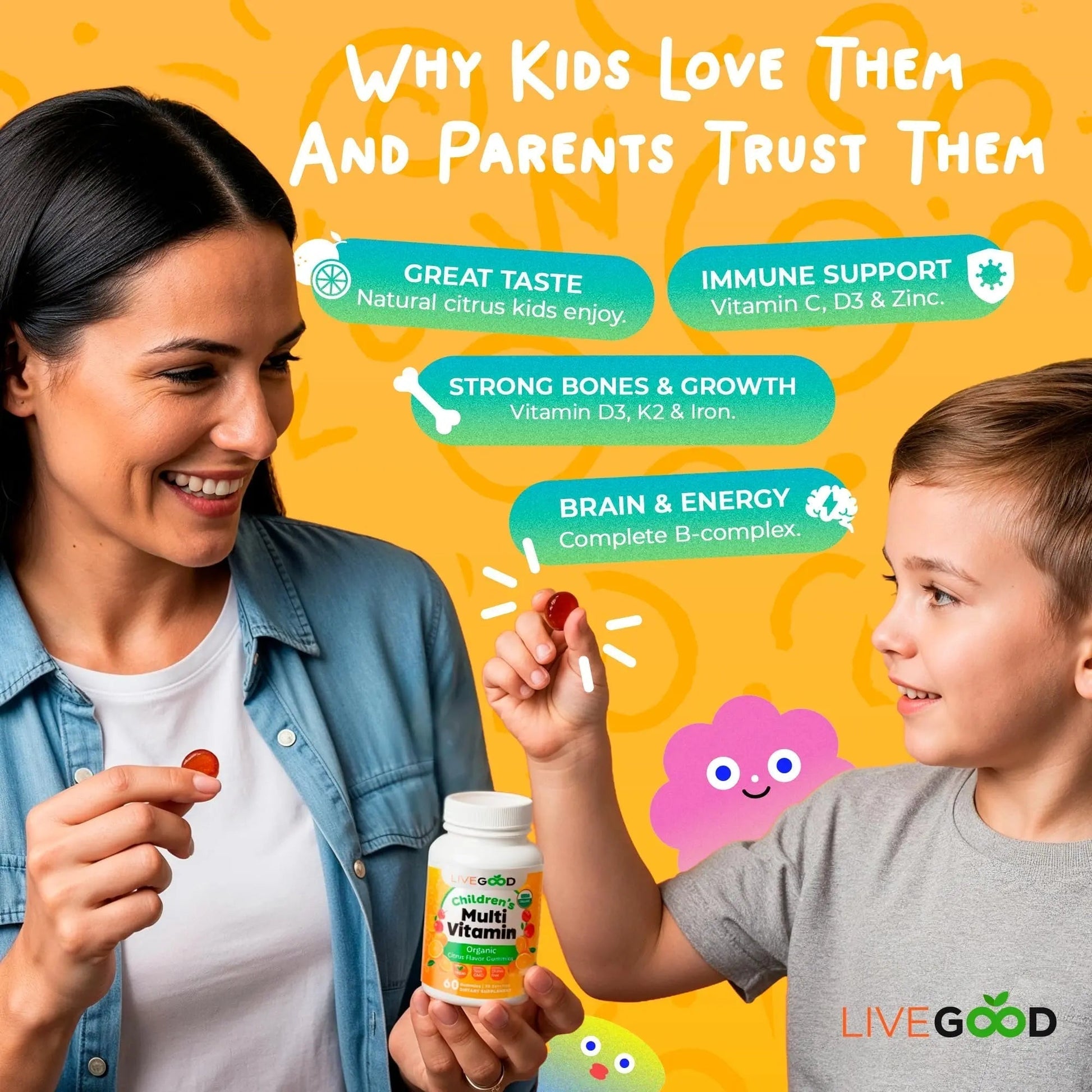 LIVEGOOD Organic Children’s Multivitamin Gummies, Kids Multivitamin, Vitamin D for Toddlers and Children, Organic Kids Chewable Vitamins for Immunity - Maple Wellness Supplements