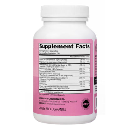 LIVELY VITAMIN CO. Get Even - Women's Hormonal Balance Blend - Helps Reduce Severity of Periods, PMS & Menopause - Eases Cramps & Bloating - Mood Regulation - Period Pain & Discomfort - 90 Count - Maple Wellness Supplements