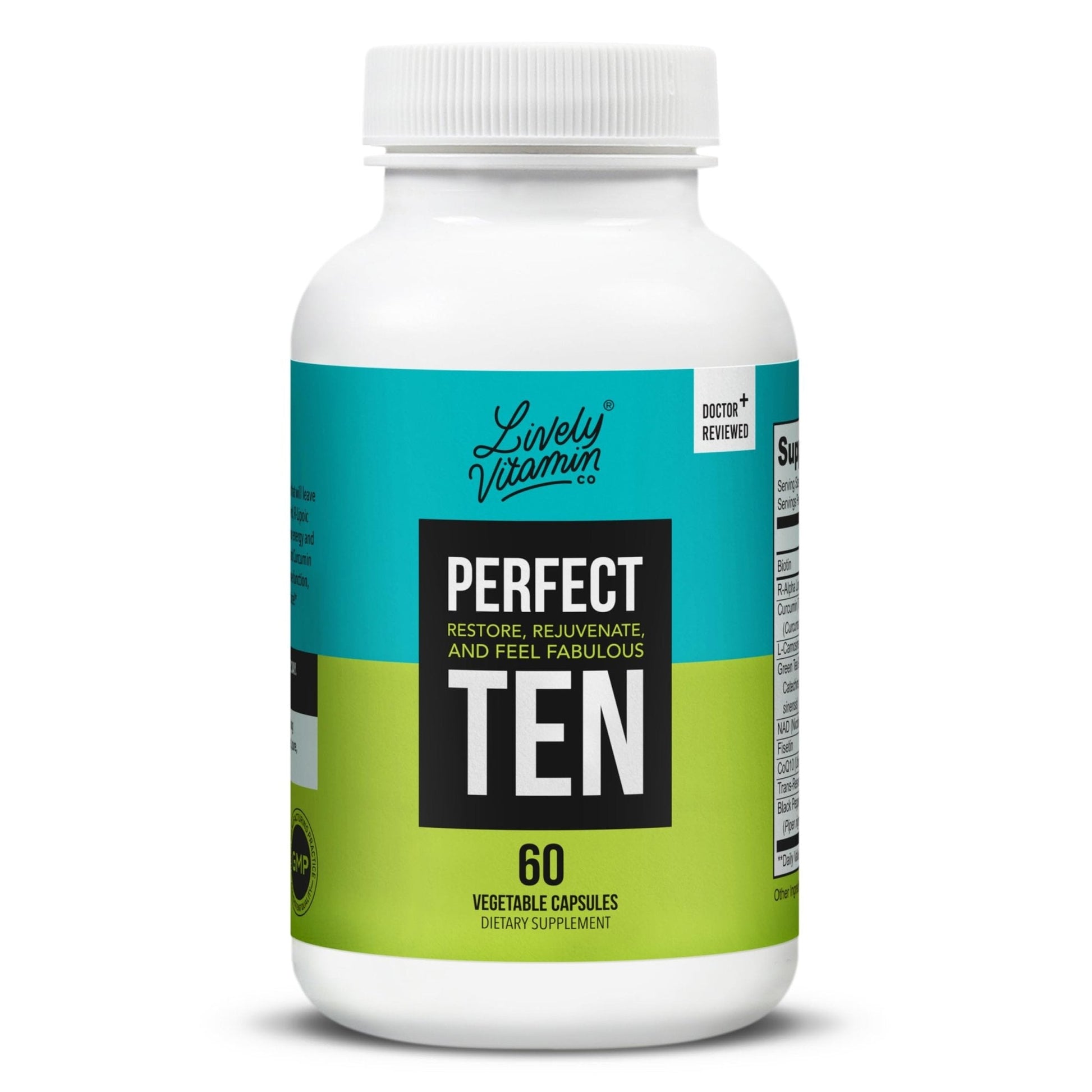 LIVELY VITAMIN CO. Perfect Ten - Anti-Aging & Antioxidant Supplement - Biotin & Lipoic Acid - Healthy Hair, Skin, Nails - Energy Boost - Sharper Brain Function - Stronger Immunity - 60 Capsules - Maple Wellness Supplements