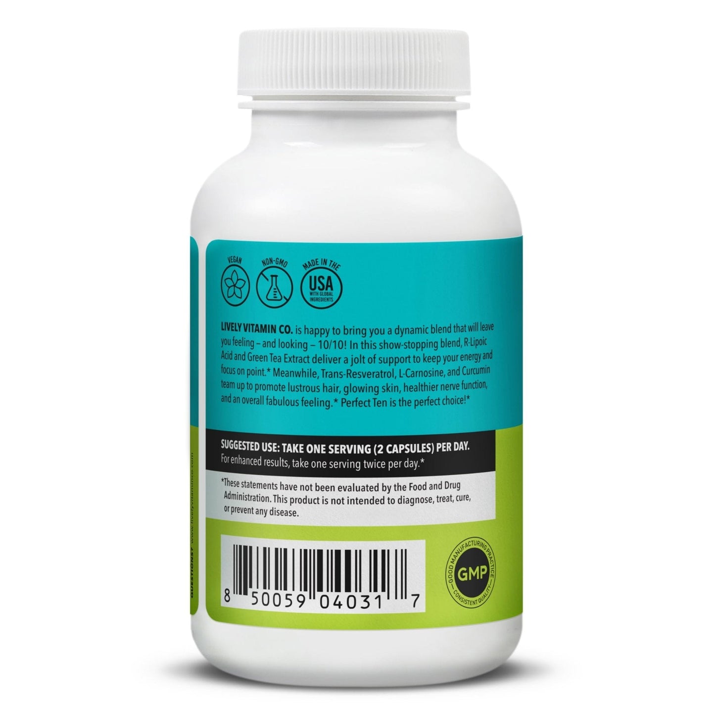 LIVELY VITAMIN CO. Perfect Ten - Anti-Aging & Antioxidant Supplement - Biotin & Lipoic Acid - Healthy Hair, Skin, Nails - Energy Boost - Sharper Brain Function - Stronger Immunity - 60 Capsules - Maple Wellness Supplements