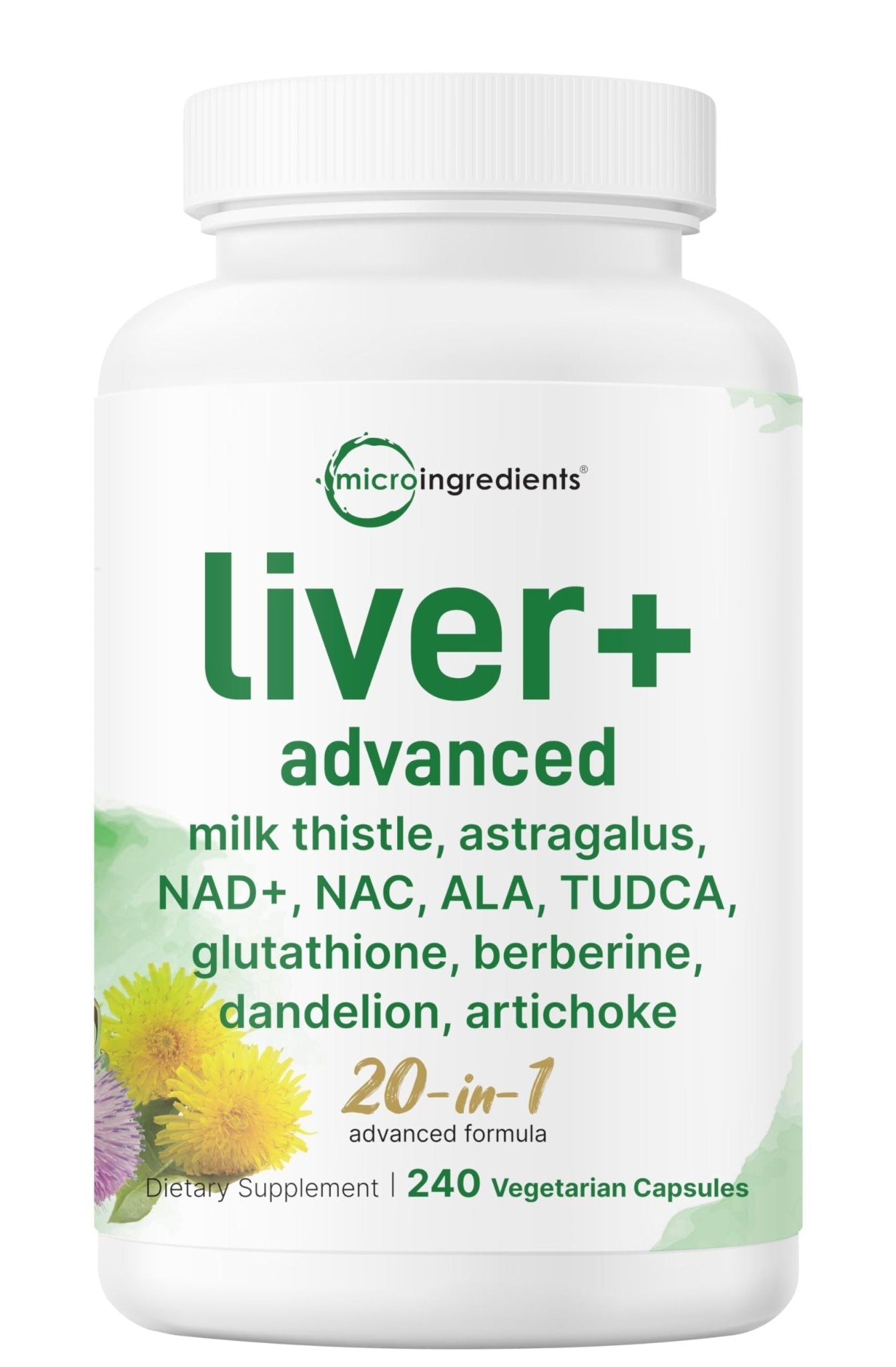 Liver Advanced+, 240 Veggie Capsules | 20-in-1 Complex with Milk Thistle, Dandelion, NAD, NAC, ALA, TUDCA, Glutathione, Artichoke, Turmeric, - Maple Wellness Supplements