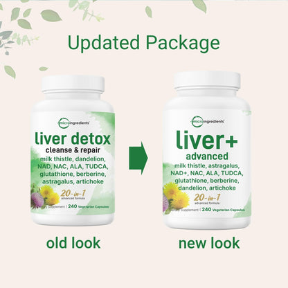 Liver Advanced+, 240 Veggie Capsules | 20-in-1 Complex with Milk Thistle, Dandelion, NAD, NAC, ALA, TUDCA, Glutathione, Artichoke, Turmeric, - Maple Wellness Supplements