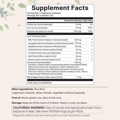 Liver Advanced+, 240 Veggie Capsules | 20-in-1 Complex with Milk Thistle, Dandelion, NAD, NAC, ALA, TUDCA, Glutathione, Artichoke, Turmeric, - Maple Wellness Supplements
