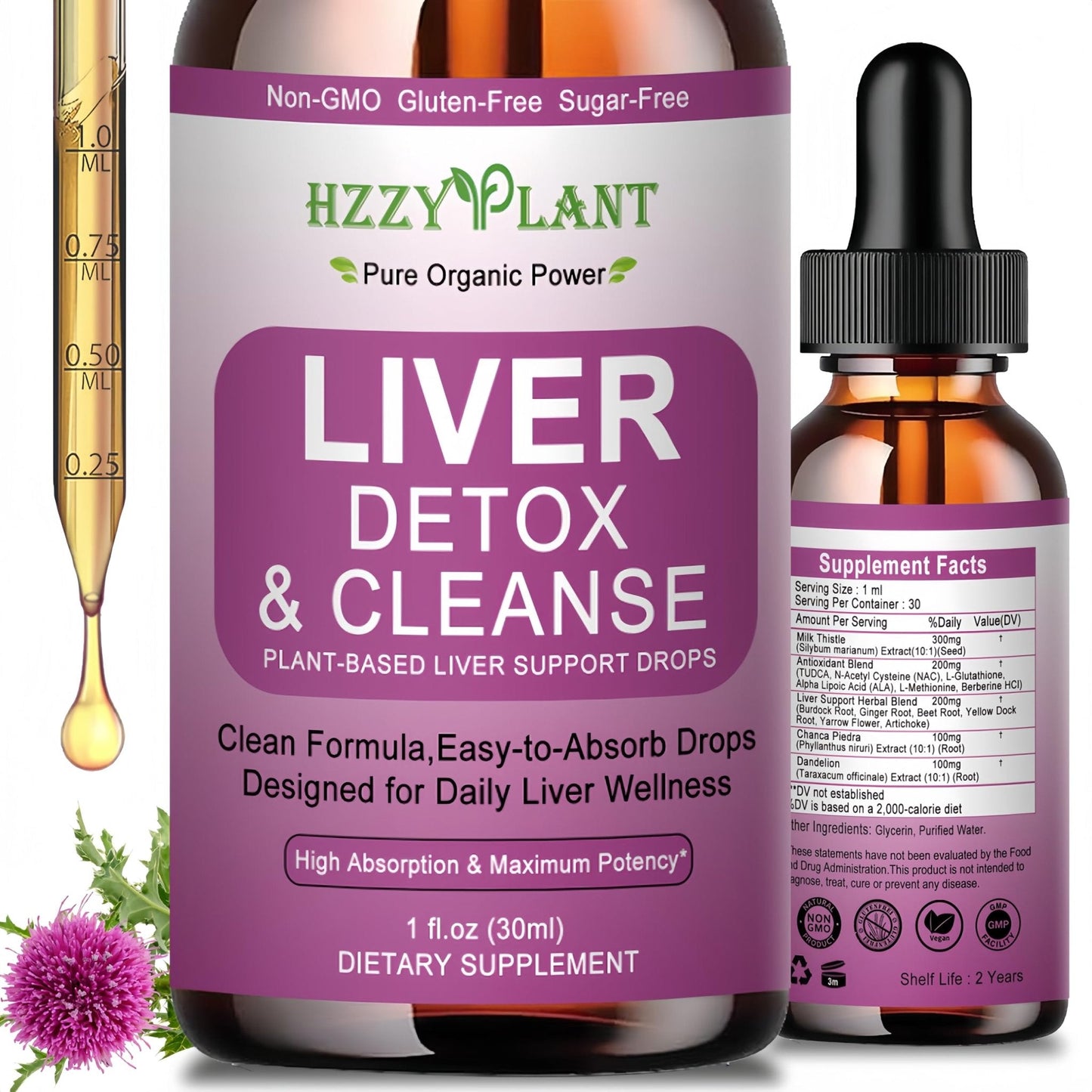 Liver Cleanse Detox & Repair Drops - Liquid Liver Support Tincture with Milk Thistle, Dandelion, Artichoke, TUDCA, NAC, Chanca Piedra - 15-in-1 Advanced Liver Detox Health Supplement - Vegan, Non-GMO - Maple Wellness Supplements