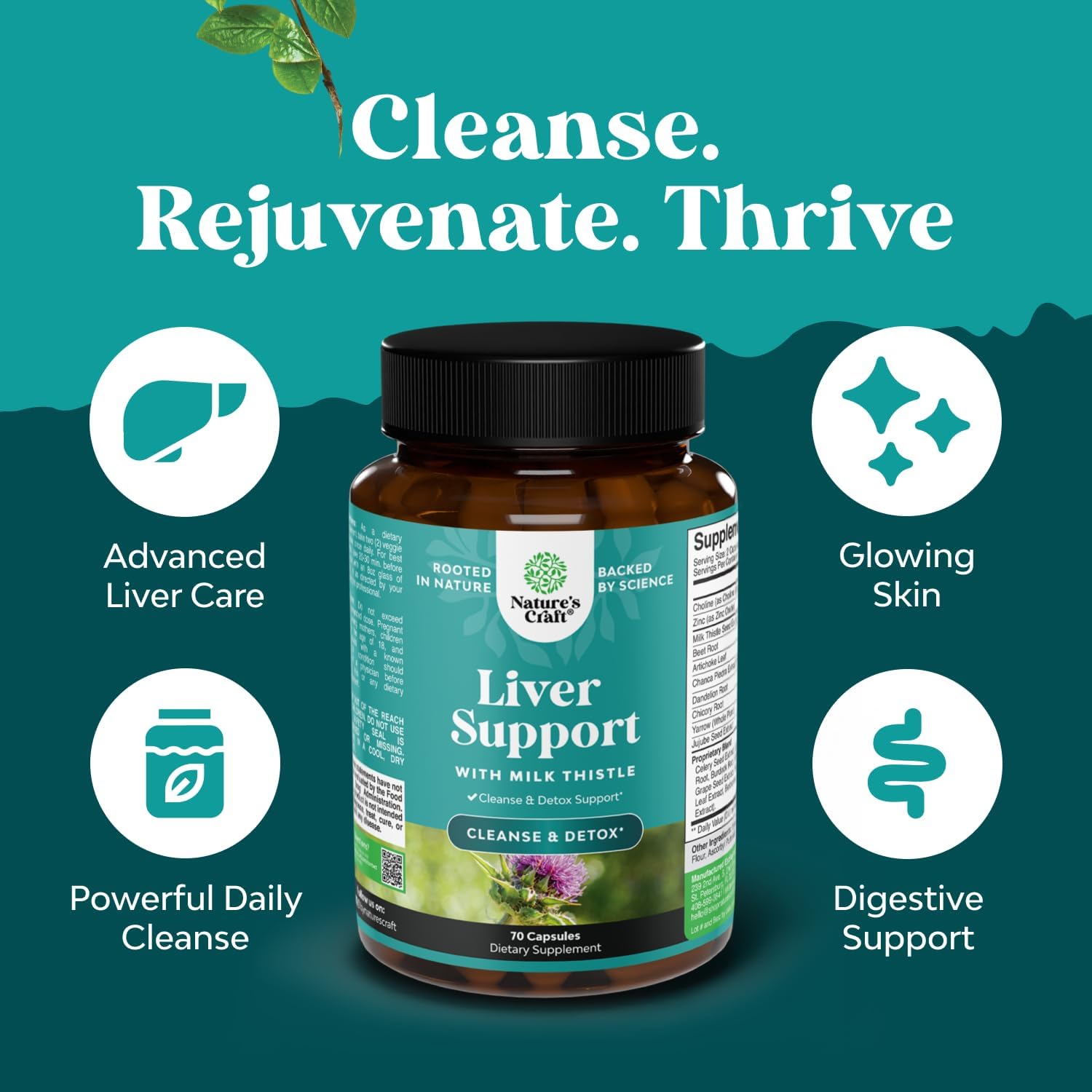 Liver Cleanse Detox & Repair - Milk Thistle Supplement for Digestion & Immune Health - Ginger Root, Choline & Dandelion Root - Maple Wellness Supplements