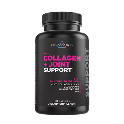 Livingood Daily Collagen + Joint Support, Grass Fed Multi Collagen Peptides I III V X with Hyaluronic Acid, Joint Support Supplement for Women & Men, Hair Skin Nails, Keto & Gluten Free, 120 Capsules - Maple Wellness Supplements