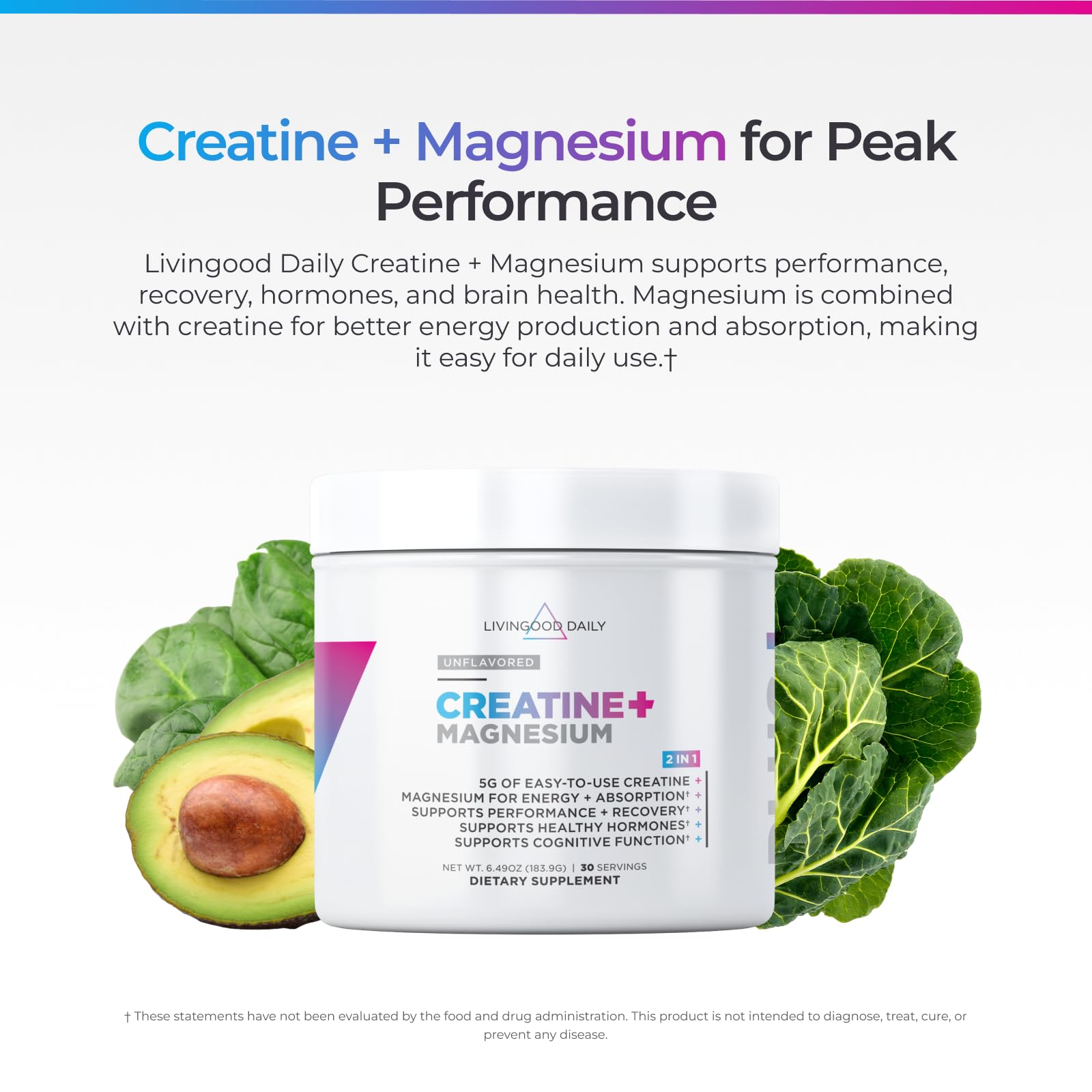 Livingood Daily Creatine + Magnesium Powder, Unflavored | 5g Micronized Creatine Monohydrate with Magnesium for Energy, Muscle Recovery & Performance | 30 Servings - Maple Wellness Supplements