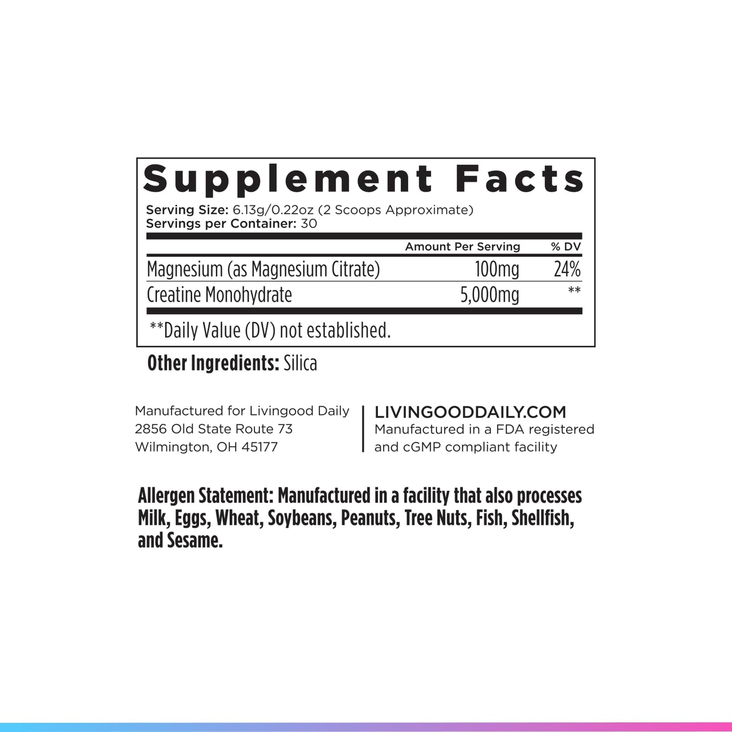 Livingood Daily Creatine + Magnesium Powder, Unflavored | 5g Micronized Creatine Monohydrate with Magnesium for Energy, Muscle Recovery & Performance | 30 Servings - Maple Wellness Supplements
