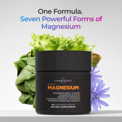 Livingood Daily Magnesium Supplement with Magnesium Glycinate, Citrate, Malate, Oxide, Aspartate, Amino Acid Complex and Chicory Root for Heart Health - Maple Wellness Supplements