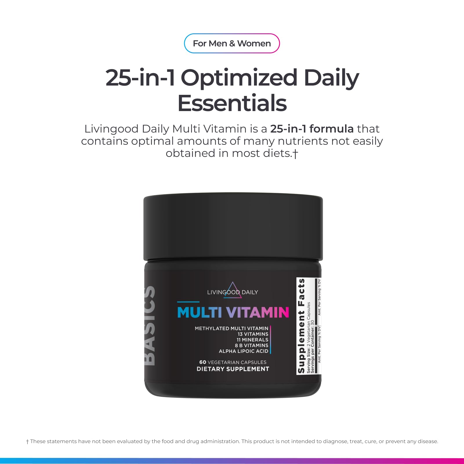Livingood Daily Methylated Multivitamin for Women and Men, Multi Vitamin Supplement with Alpha Lipoic Acid, B Vitamins, Iron, Zinc and Selenium, Energy - Maple Wellness Supplements