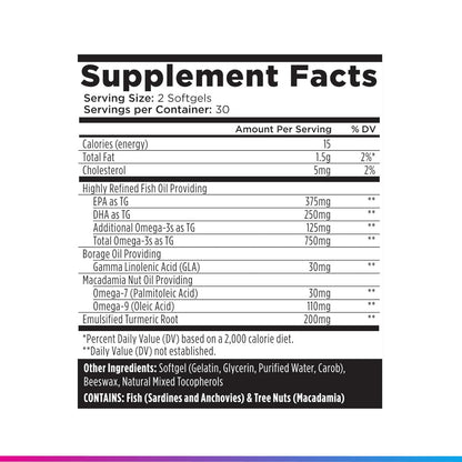 Livingood Daily Omega 3 6 9 Plus Turmeric Curcumin Supplement, 60 Softgels - Fish Oil Omega 3 Supplements (EPA & DHA) for Men and Women - Brain, Joint, Heart Health - Maple Wellness Supplements