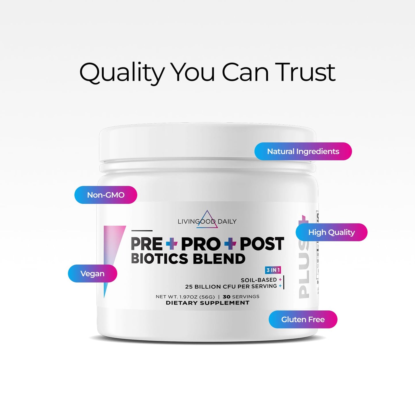 Livingood Daily Pre Pro Post Biotics Blend Powder, Digestive Health Supplement with Prebiotics from Organic Blue Agave Inulin, SBO Probiotics, Probiotics for Women & Men - Maple Wellness Supplements