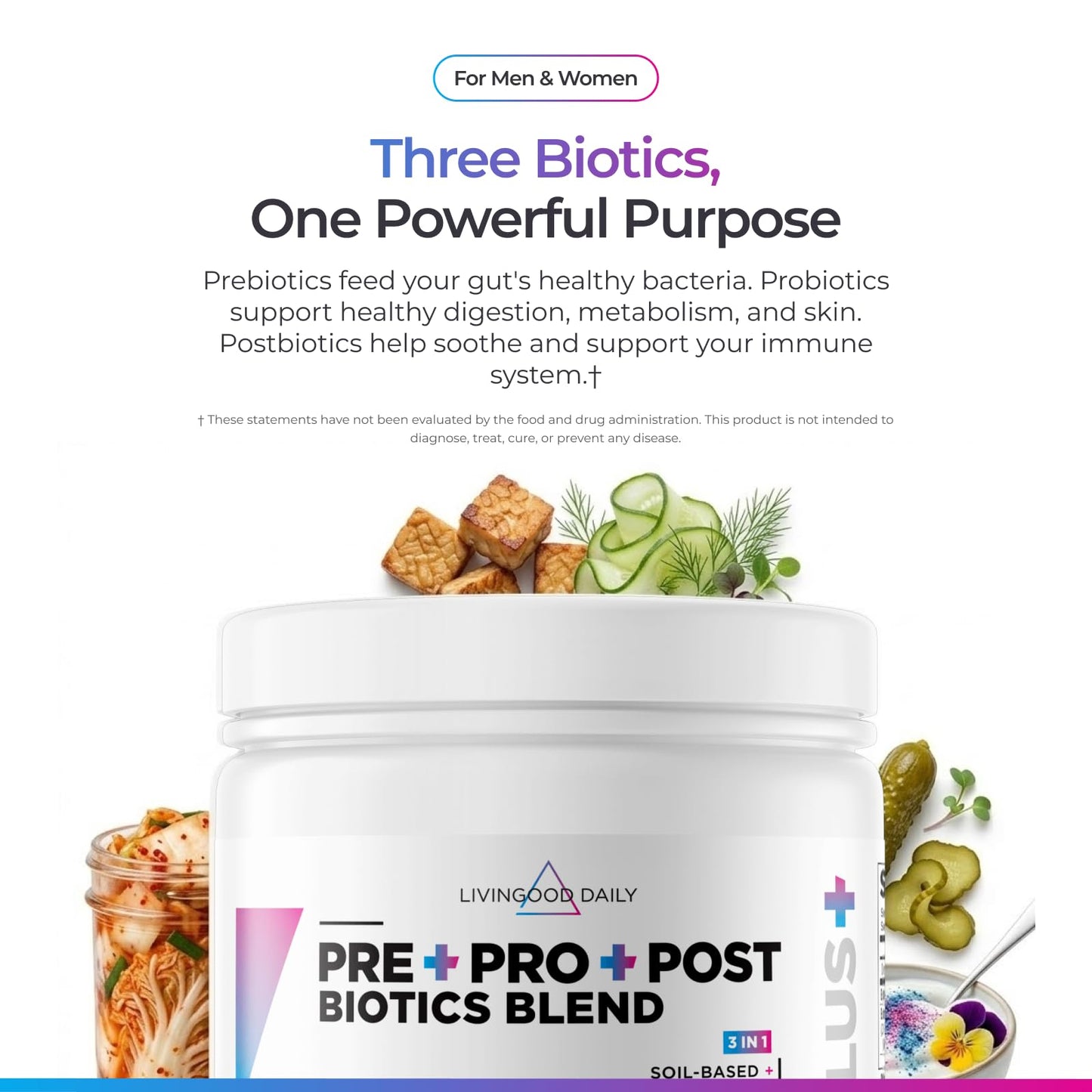 Livingood Daily Pre Pro Post Biotics Blend Powder, Digestive Health Supplement with Prebiotics from Organic Blue Agave Inulin, SBO Probiotics, Probiotics for Women & Men - Maple Wellness Supplements