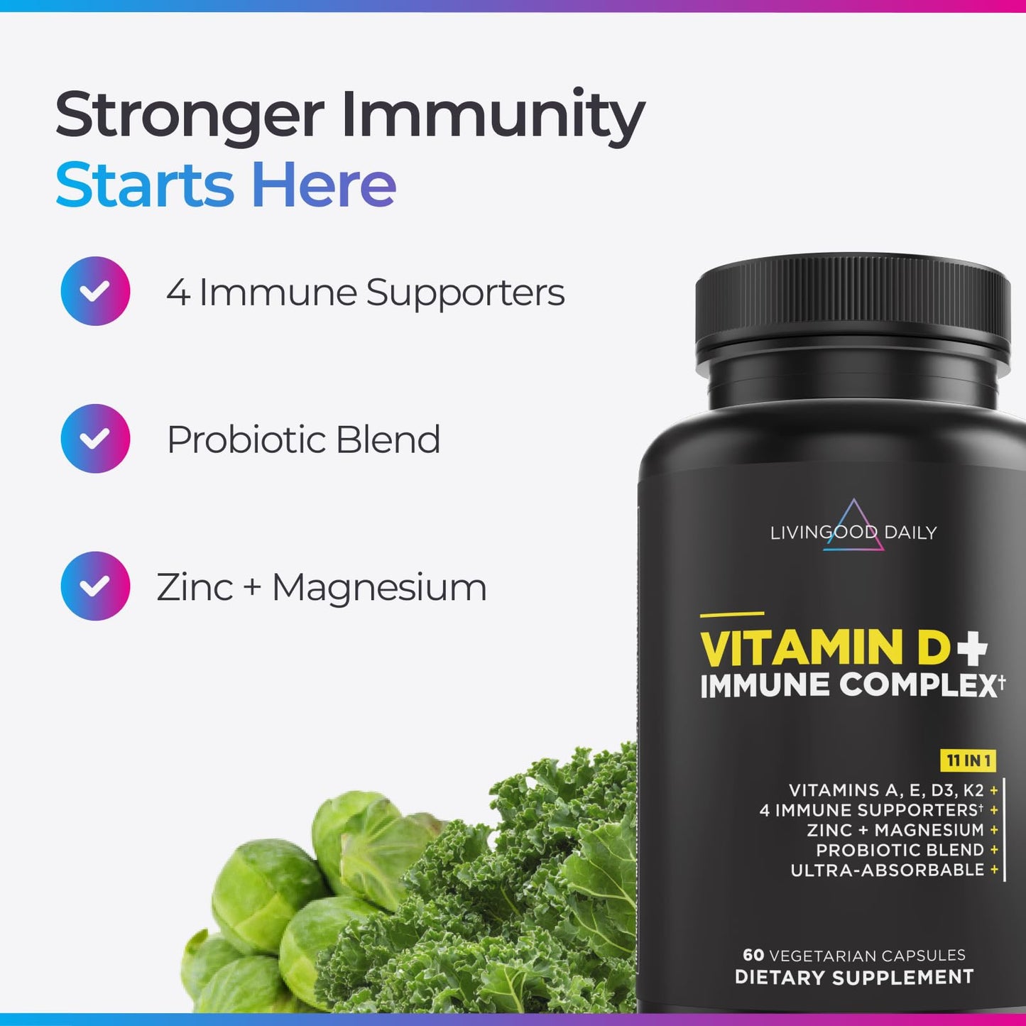 Livingood Daily Vitamin D3 K2 4000 IU Supplement, 9-in-1 Dietary Supplement for Immune Support - Made with Vitamins D, A, E, K2, Zinc, Magnesium & Probiotic Blend - Maple Wellness Supplements