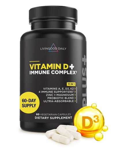 Livingood Daily Vitamin D3 K2 4000 IU Supplement, 9-in-1 Dietary Supplement for Immune Support - Made with Vitamins D, A, E, K2, Zinc, Magnesium & Probiotic Blend - Maple Wellness Supplements