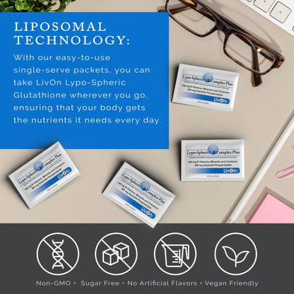 LivOn Laboratories Lypo–Spheric B Complex Plus – 30 Packets – 195 mg B Vitamins, Minerals & Cinnamon Per Packet – Liposome Encapsulated for Improved Absorption – 100% Non–GMO - Maple Wellness Supplements