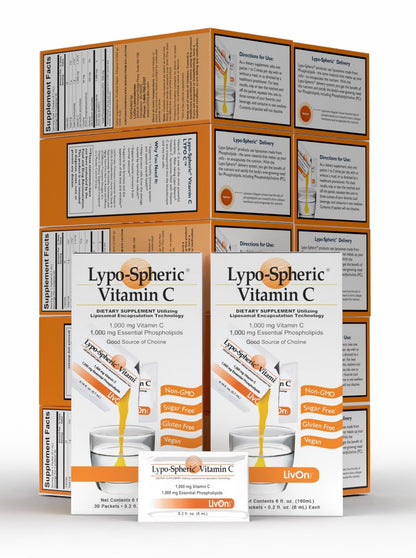 LivOn Laboratories - Lypo–Spheric Vitamin C – 1,000 mg Vitamin C & 1,000 mg Essential Phospholipids Per Packet – Liposome Encapsulated for Improved Absorption – Non–GMO - 12 Pack (360 Count) - Maple Wellness Supplements