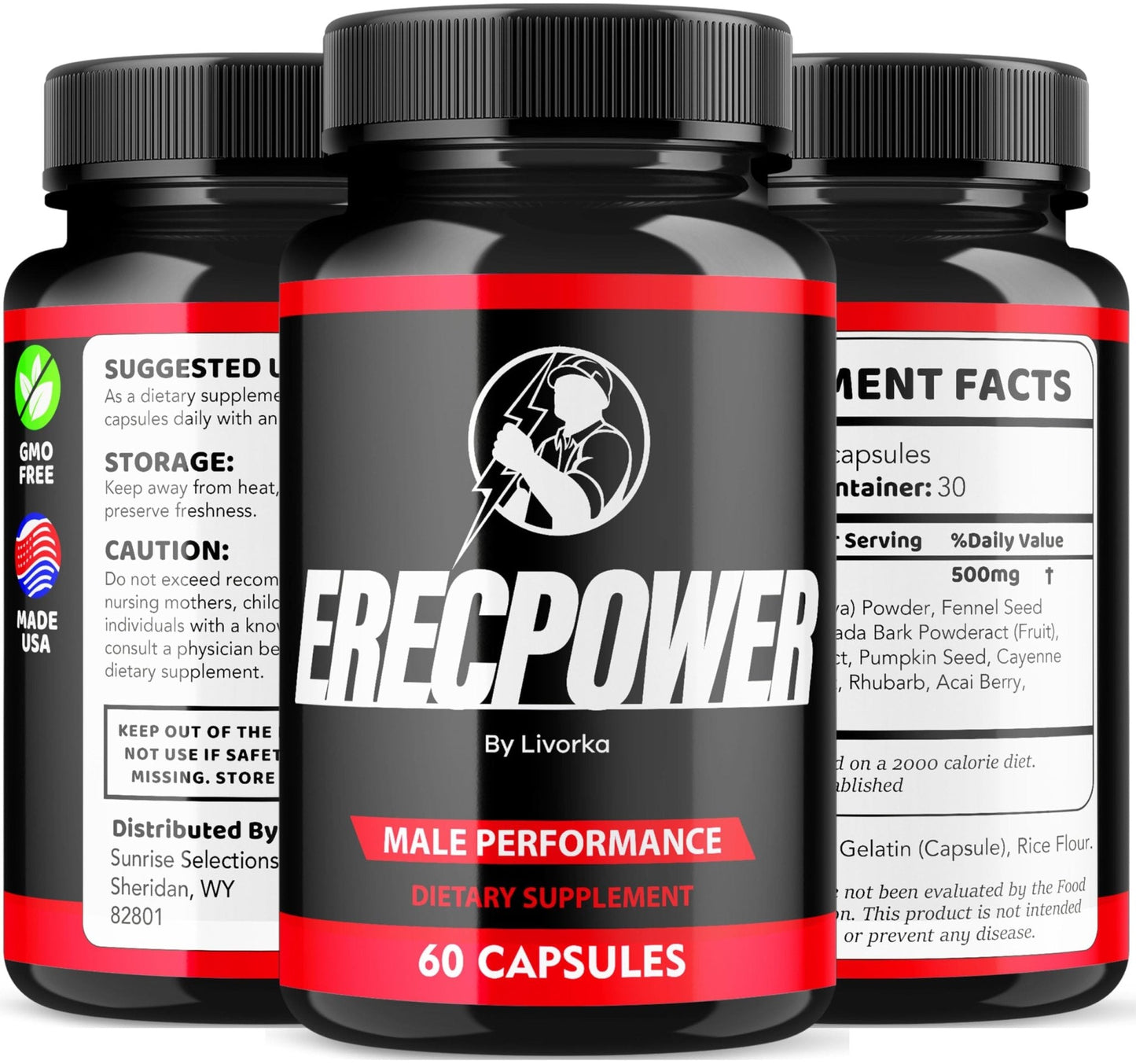 LIVORKA Erecpower Multivitamin Male Performance Capsules for Mens Health, Advanced Formula - 300 Capsules (5 Month Supply) - Pack of 5 - Maple Wellness Supplements