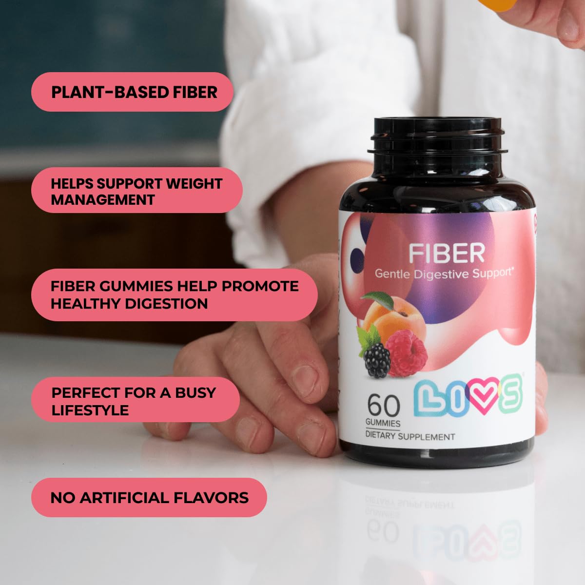 LIVS Fiber Gummies for Adults – Promote Digestive Support & Regularity | Gut Health & Smooth Digestion | Plant-Based Prebiotic | Non-GMO Fiber Supplement - Maple Wellness Supplements