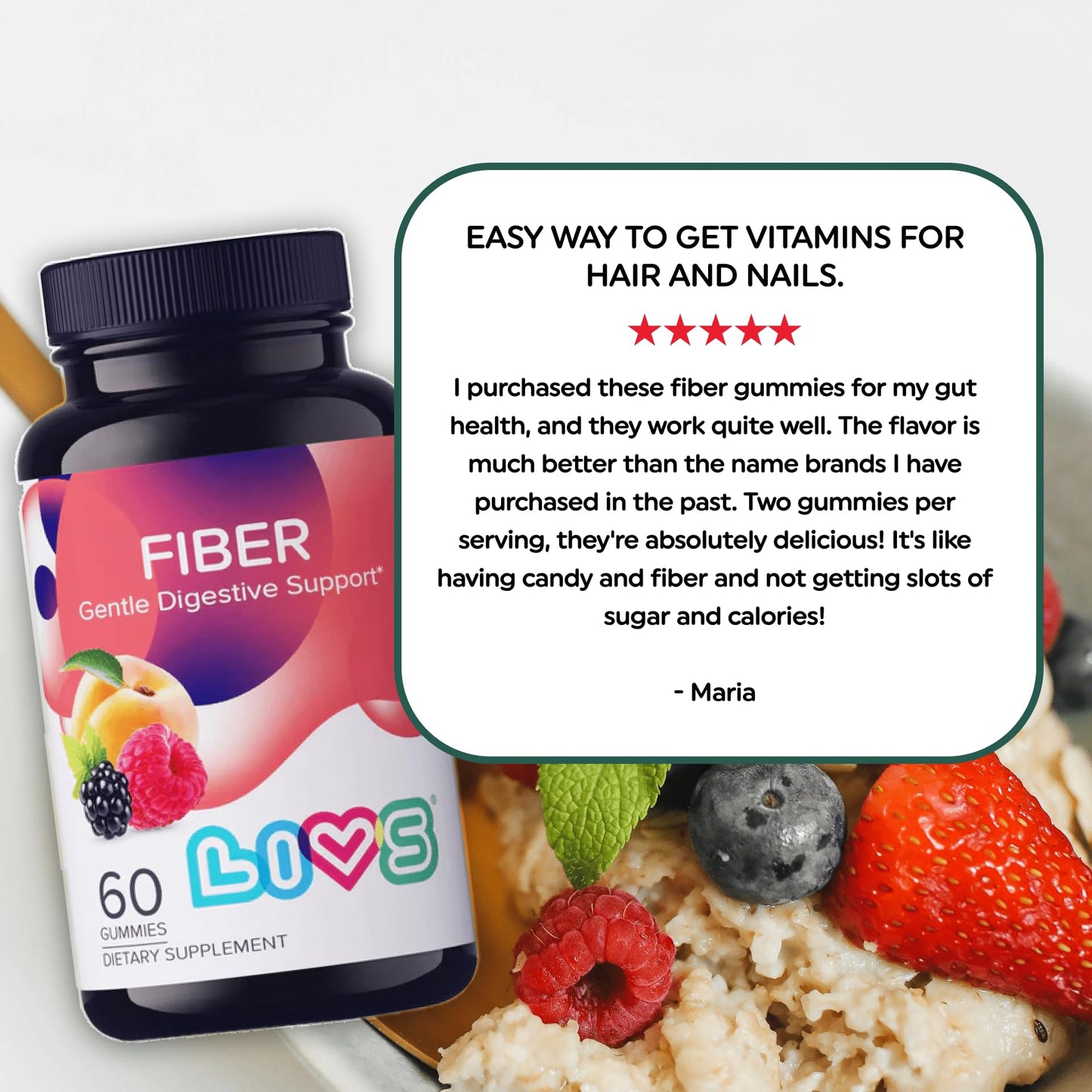 LIVS Fiber Gummies for Adults – Promote Digestive Support & Regularity | Gut Health & Smooth Digestion | Plant-Based Prebiotic | Non-GMO Fiber Supplement - Maple Wellness Supplements
