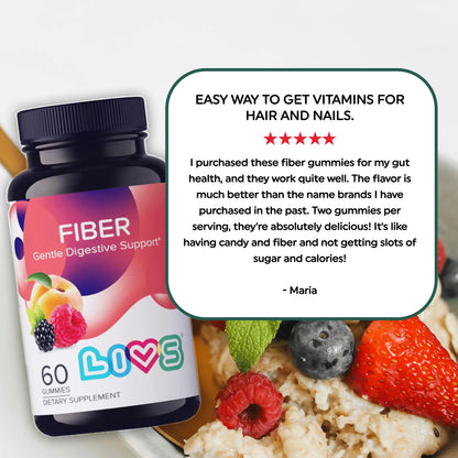LIVS Fiber Gummies for Adults – Promote Digestive Support & Regularity | Gut Health & Smooth Digestion | Plant-Based Prebiotic | Non-GMO Fiber Supplement - Maple Wellness Supplements