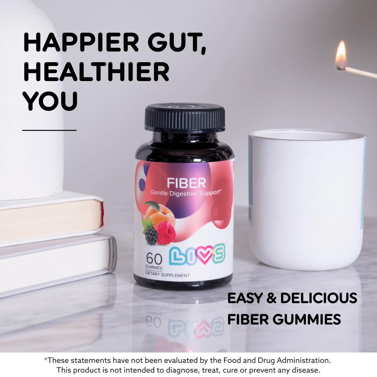LIVS Fiber Gummies for Adults – Promote Digestive Support & Regularity | Gut Health & Smooth Digestion | Plant-Based Prebiotic | Non-GMO Fiber Supplement - Maple Wellness Supplements