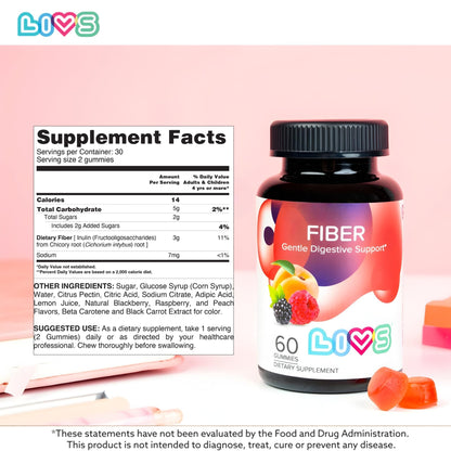 LIVS Fiber Gummies for Adults – Promote Digestive Support & Regularity | Gut Health & Smooth Digestion | Plant-Based Prebiotic | Non-GMO Fiber Supplement - Maple Wellness Supplements