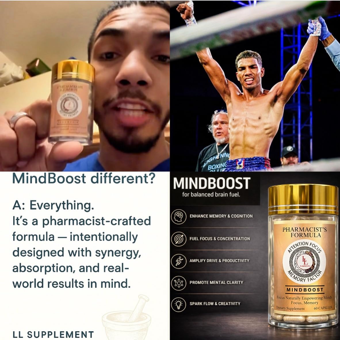 LL Supplement MindBoost Nootropic Brain & Focus Supplement – Lion’s Mane, B Vitamins & Alpha Lipoic Acid – Pharmacist Formulated – Gold Cap Edition – 60 Capsules - Maple Wellness Supplements