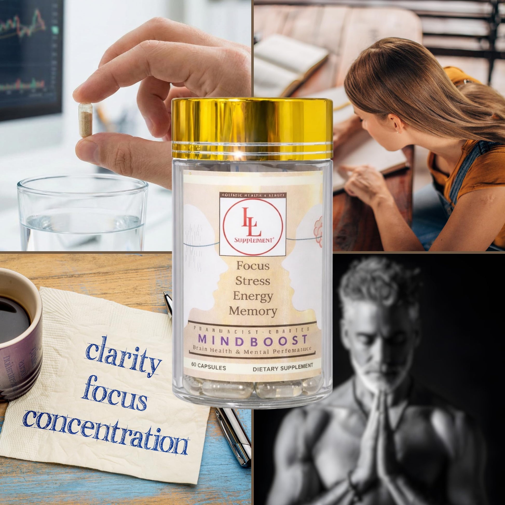 LL Supplement MindBoost Nootropic Brain & Focus Supplement – Lion’s Mane, B Vitamins & Alpha Lipoic Acid – Pharmacist Formulated – Gold Cap Edition – 60 Capsules - Maple Wellness Supplements
